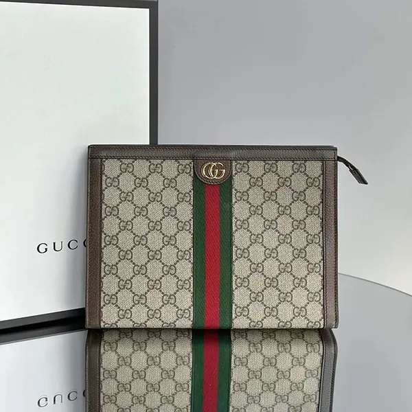 Túi Cầm Tay Gucci GG Supreme Canvas Pouch Màu Nâu