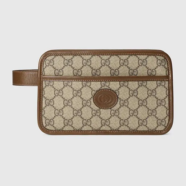 Túi Cầm Tay Gucci Travel Pouch With Interlocking G Màu Nâu