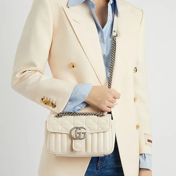 Túi Đeo Chéo Nữ Gucci Marmont Mini Ivory Leather Màu Ivory - Túi xách - Vua Hàng Hiệu