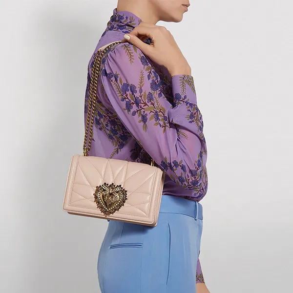 Túi Đeo Chéo Nữ Dolce & Gabbana D&G Devotion Bag In Quilted Nappa Leather Màu Hồng Nhạt