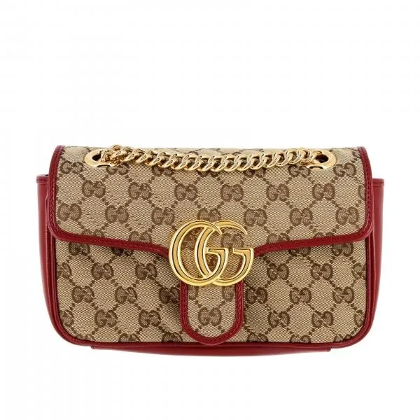 Túi Đeo Chéo Nữ Gucci GG Marmont Small Shoulder Bag Màu Nâu Viền Đỏ