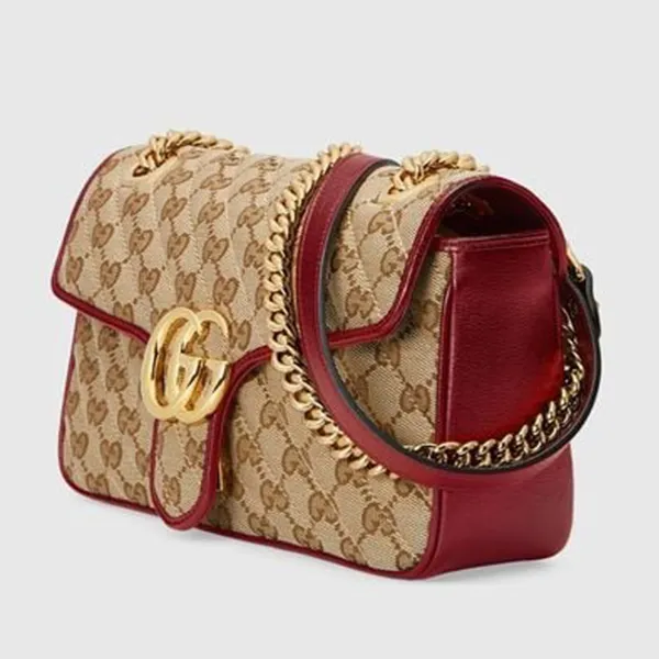 Túi Đeo Chéo Nữ Gucci GG Marmont Small Shoulder Bag Màu Nâu Viền Đỏ