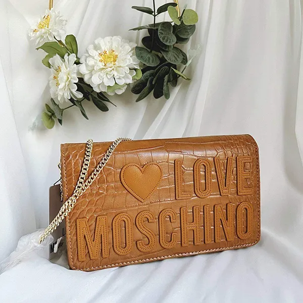 Túi Đeo Chéo Nữ Love Moschino Logo Croc-Embossed Crossbody Bag Màu Nâu - Túi xách - Vua Hàng Hiệu