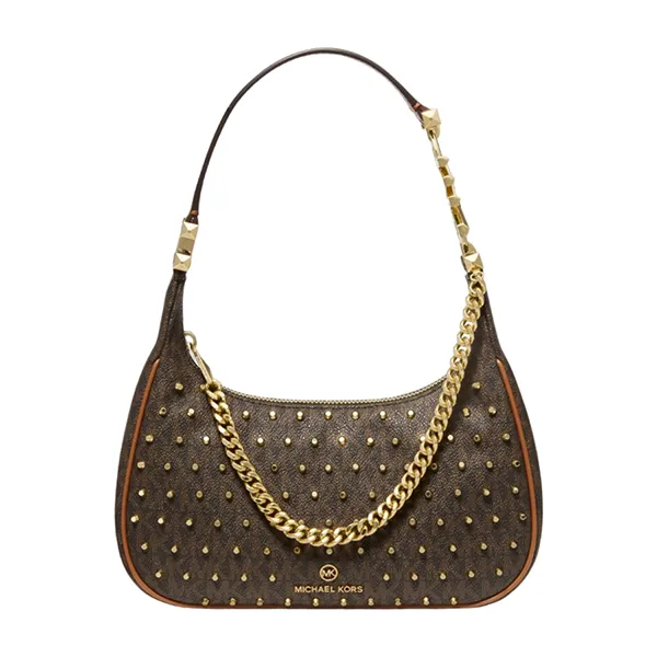 Túi Đeo Vai Nữ Michael Kors MK Piper Small Studded Logo Shoulder Bag 32F2GP1N1V Màu Nâu - Túi xách - Vua Hàng Hiệu