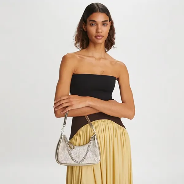 Túi Đeo Vai Nữ Tory Burch 151 Mercer Metallic Small Crescent Bag 135716 Màu Vàng Kim - Túi xách - Vua Hàng Hiệu