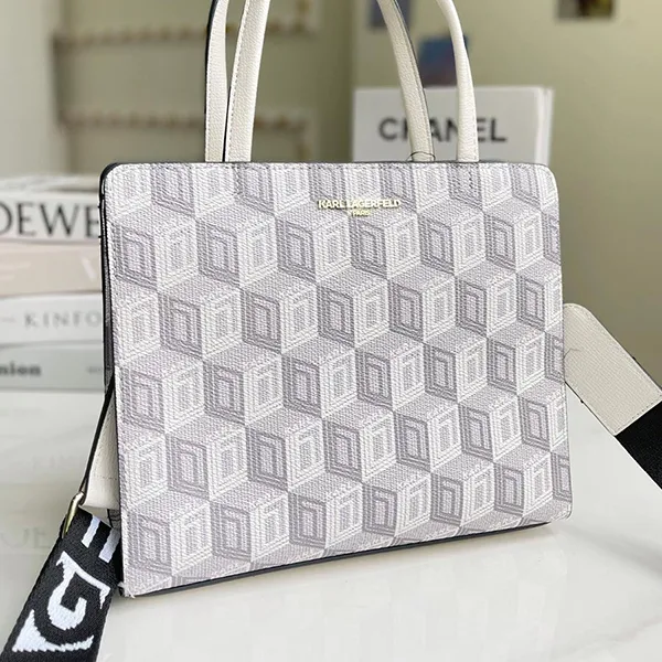 Túi Tote Nữ Karl Lagerfeld Maybelle Zip Top Satchel Shoulder Bag Trắng Xám - Túi xách - Vua Hàng Hiệu