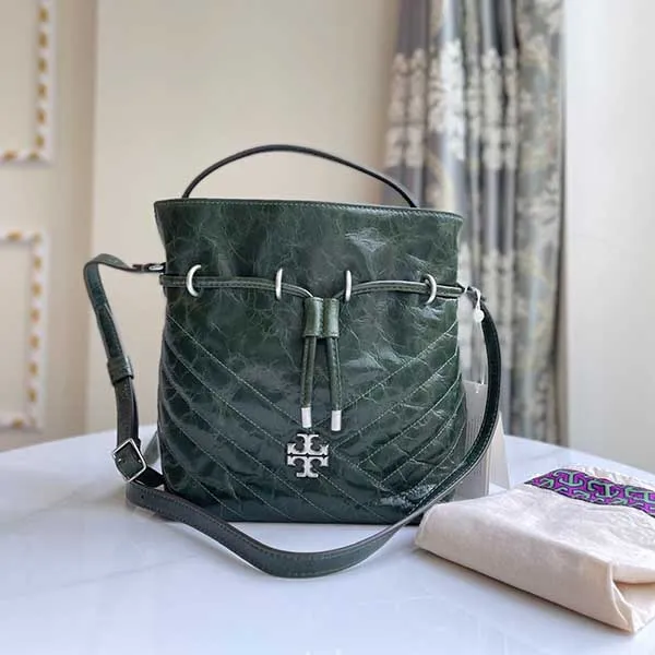 Túi Xách Tory Burch Kira Chevron Textured Bucket Bag Màu Xanh Green - Túi xách - Vua Hàng Hiệu