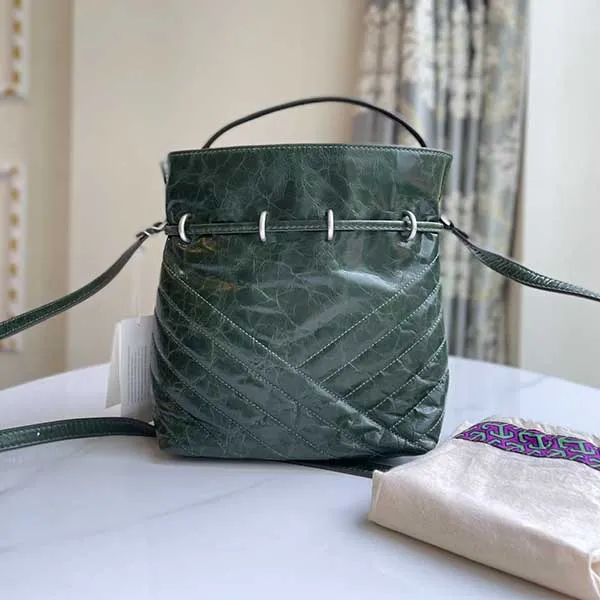 Túi Xách Tory Burch Kira Chevron Textured Bucket Bag Màu Xanh Green - Túi xách - Vua Hàng Hiệu