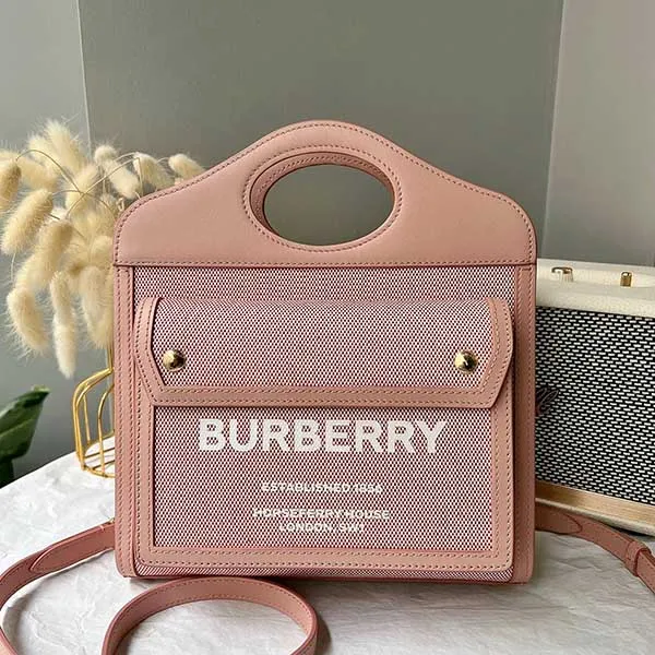 Túi Xách Nữ Burberry Mini Cotton Canvas Leather Pocket Bag Dusky Pink 80633111 Màu Hồng Đậm - Túi xách - Vua Hàng Hiệu
