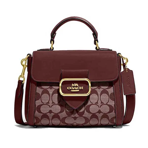 Túi Xách Nữ Coach CH142 Morgan Top Handle Satchel Signature Chambray Màu Đỏ Mận