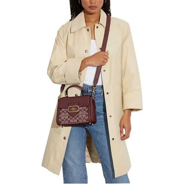 Túi Xách Nữ Coach CH142 Morgan Top Handle Satchel Signature Chambray Màu Đỏ Mận