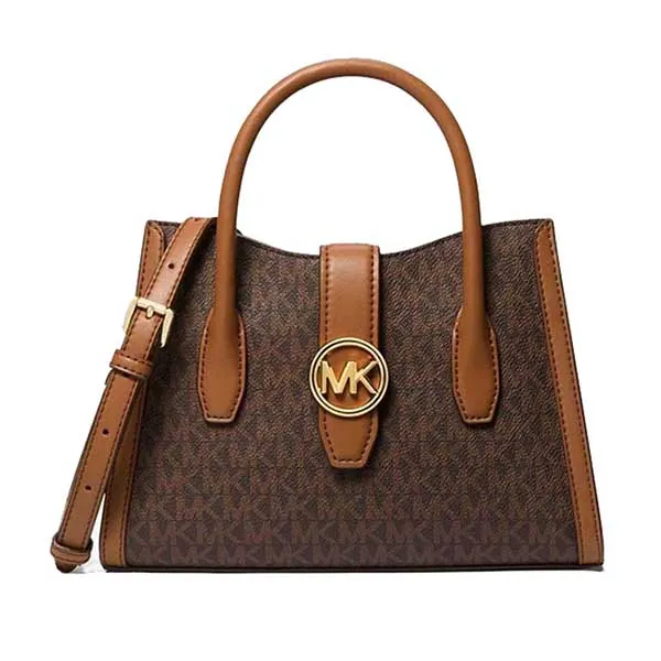 Túi Xách Nữ Michael Kors MK Natural Gabby Logo Satchel 35S3G5GS5B Màu Nâu Đen