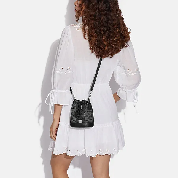 Túi Xách Tay Nữ Coach Mini Dempsey Bucket Bag In Signature Jacquard With Stripe And Patch C8322 Màu Đen