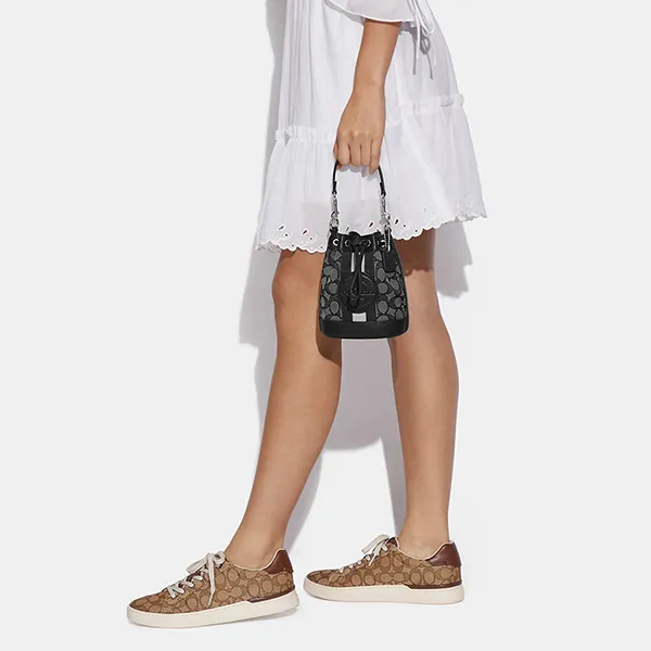 Túi Xách Tay Nữ Coach Mini Dempsey Bucket Bag In Signature Jacquard With Stripe And Patch C8322 Màu Đen