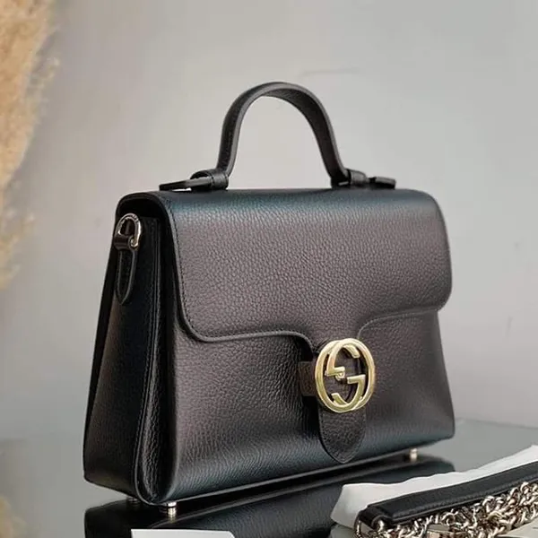 Túi Xách Tay Nữ Gucci GG Interlocking Top Handle 510302 CAO0G 1000 Màu Đen