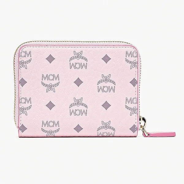 Ví Nữ MCM Mini Zip Around Wallet In Visetos Màu Hồng Phấn