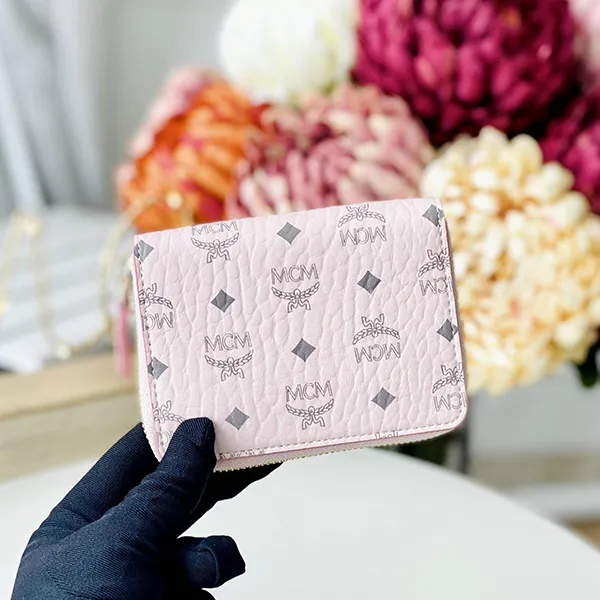 Ví Nữ MCM Mini Zip Around Wallet In Visetos Màu Hồng Phấn