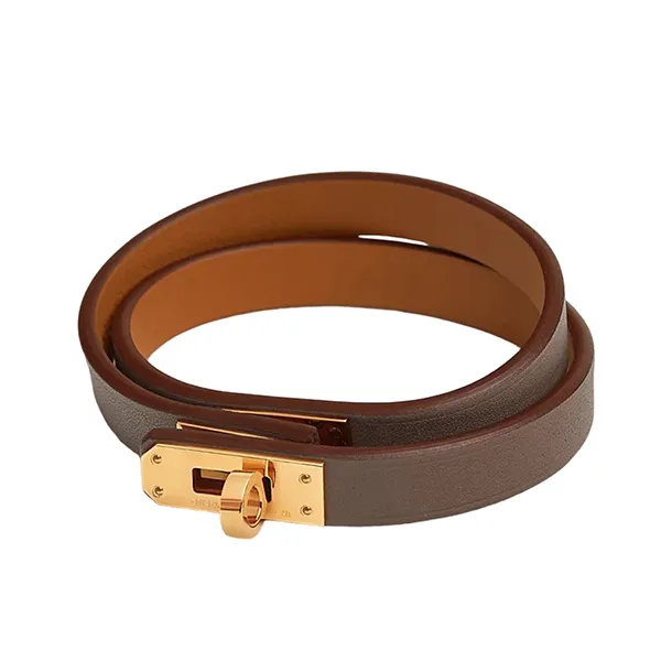 Vòng Đeo Tay Hermès Mini Kelly Double Tour bracelet Étoupe Màu Nâu Đậm Size T2