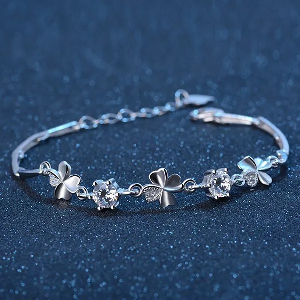 Vòng Đeo Tay Nữ LiLi Jewelry Mạ Bạch Kim Đính Đá CZ Cỏ 4 Lá LILI_612672 Màu Trắng Bạc - Trang sức - Vua Hàng Hiệu