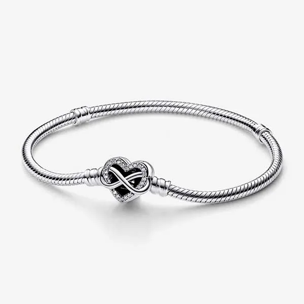 Vòng Đeo Tay Nữ Pandora Moments Sparkling Infinity Heart Clasp Snake Chain Bracelet 592645C01 Màu Bạc Size 18 - Trang sức - Vua Hàng Hiệu
