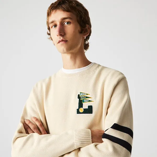Áo Len Nam Lacoste Men’s Crew Neck Pennants L Badge Wool And Cotton Sweater Beige/Navy Blue AH6789JY1 Màu Be Nhạt Size 4 - Thời trang - Vua Hàng Hiệu