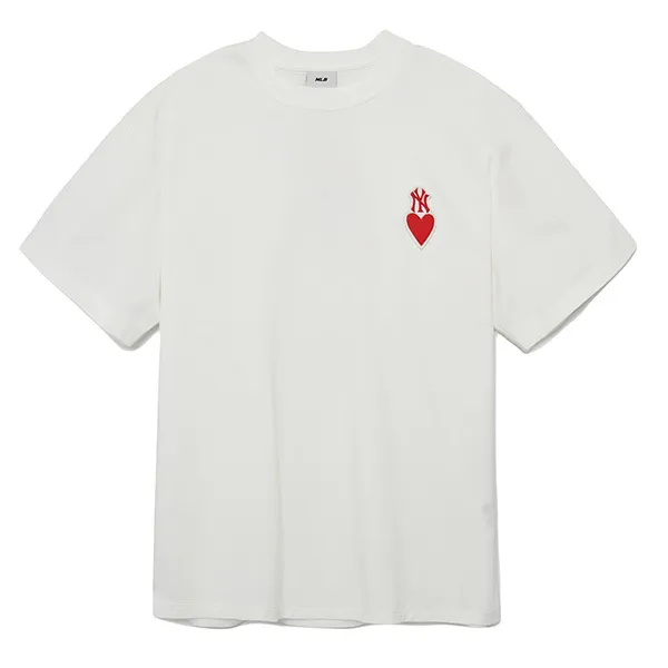 Áo Phông MLB Logo Overfit New York Yankees Heart Tshirt 3ATSH0133-50IVS Màu Trắng Size M