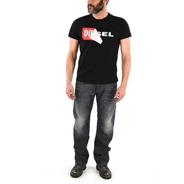 Áo Phông Nam Diesel Logo Print T-Diego-QA Crewneck Tshirt Màu Đen