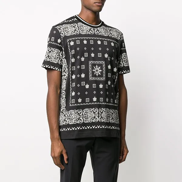 Áo Phông Nam Dolce & Gabbana D&G Andana Print And Crowns Cotton T-Shirt G8KD0TFI7G9HN80C Màu Đen Size 50