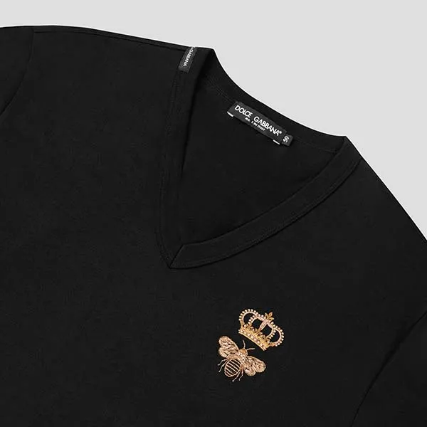 Áo Phông Nam Dolce & Gabbana D&G Black Crown Bee Embroidered Tshirt G8KG0Z G7WUQ N0000 Màu Đen