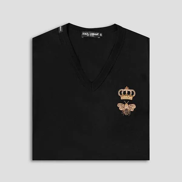 Áo Phông Nam Dolce & Gabbana D&G Black Crown Bee Embroidered Tshirt G8KG0Z G7WUQ N0000 Màu Đen