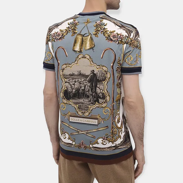 Áo Phông Nam Dolce & Gabbana D&G Shepherd-Print T-Shirt G8KC0THI7EYHT2NU Màu Xanh Size 46
