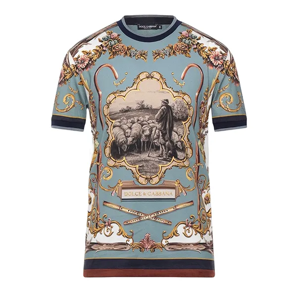 Áo Phông Nam Dolce & Gabbana D&G Shepherd-Print T-Shirt G8KC0THI7EYHT2NU Màu Xanh Size 46
