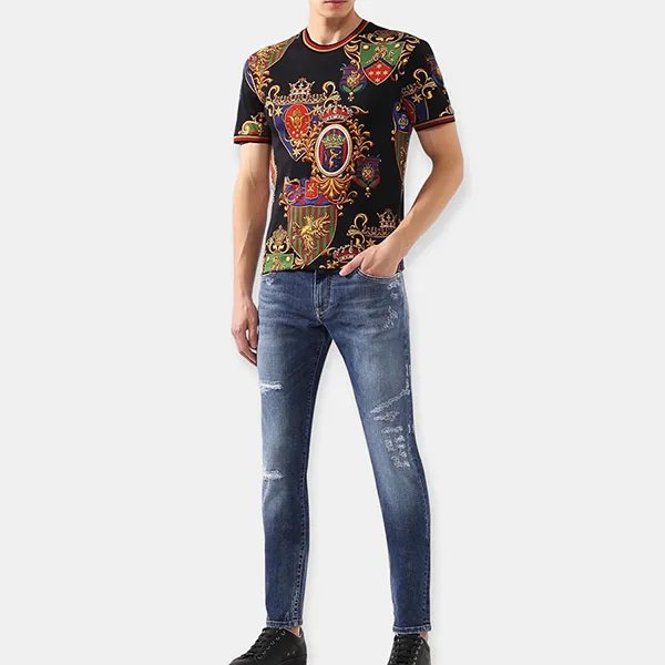 Áo Phông Nam Dolce & Gabbana D&G T-Shirt G8KC0TFS778 Hoạ Tiết Phối Màu Size 44 - Thời trang - Vua Hàng Hiệu