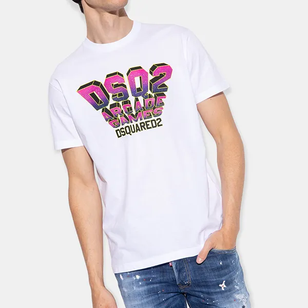 Áo Phông Nam Dsquared2 Cool Fit T-Shirt S74GD1152S23009100 Màu Trắng Size S