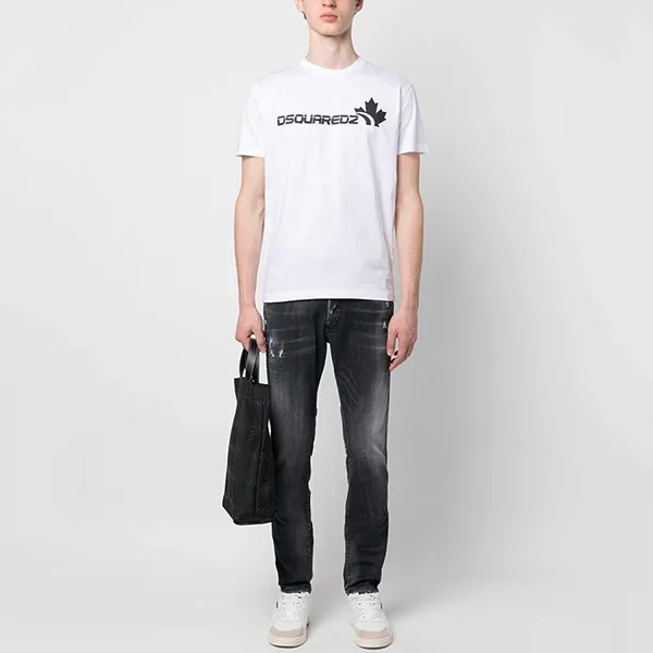 Áo Phông Nam Dsquared2 Maple Cool T-Shirt S74GD1086S23009100 Màu Trắng Size S