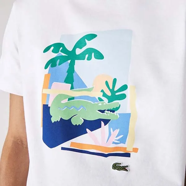 Áo Phông Nam Lacoste Men Regular Fit Crew Neck Printed White TShirt TH2645001 Màu Trắng Họa Tiết Size 2