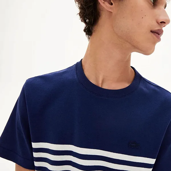 Áo Phông Nam Lacoste Men's Regular Fit TH5076 RU0 T-Shirt Màu Xanh Sọc Trắng Size 2