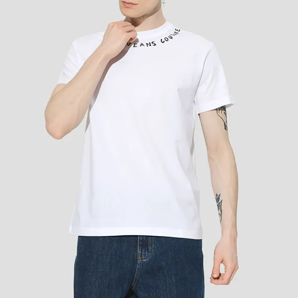 Áo Phông Nam Versace Jean Couture White Logo Collar Rub Tshirt 74GAHT17 CJ00T 003 Màu Trắng