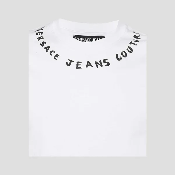 Áo Phông Nam Versace Jean Couture White Logo Collar Rub Tshirt 74GAHT17 CJ00T 003 Màu Trắng