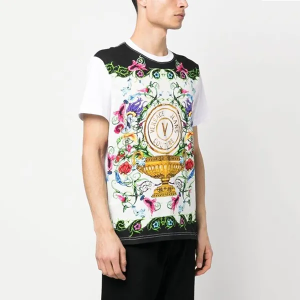 Áo Phông Nam Versace Jeans Couture T-Shirt 74GAH6SGJS174G03 Màu Trắng Họa Tiết Size M - Thời trang - Vua Hàng Hiệu