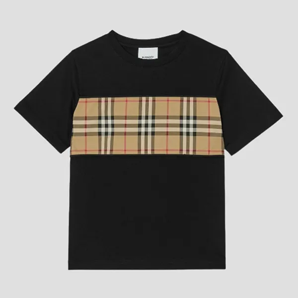 Áo Phông Nữ Burberry Black With Cedar Check Camel Printed Tshirt 8064784 Màu Đen