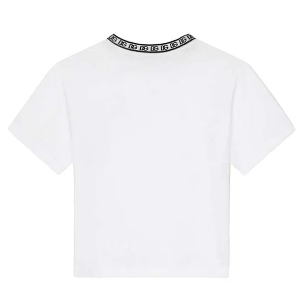 Áo Phông Nữ Dolce & Gabbana D&G White With Logo Embroidered Tshirt L4JTEYG7IK1W0800 Màu Trắng