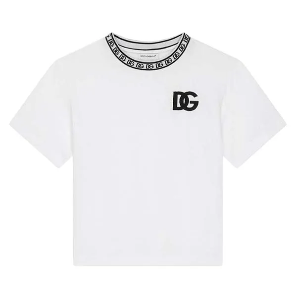 Áo Phông Nữ Dolce & Gabbana D&G White With Logo Embroidered Tshirt L4JTEYG7IK1W0800 Màu Trắng