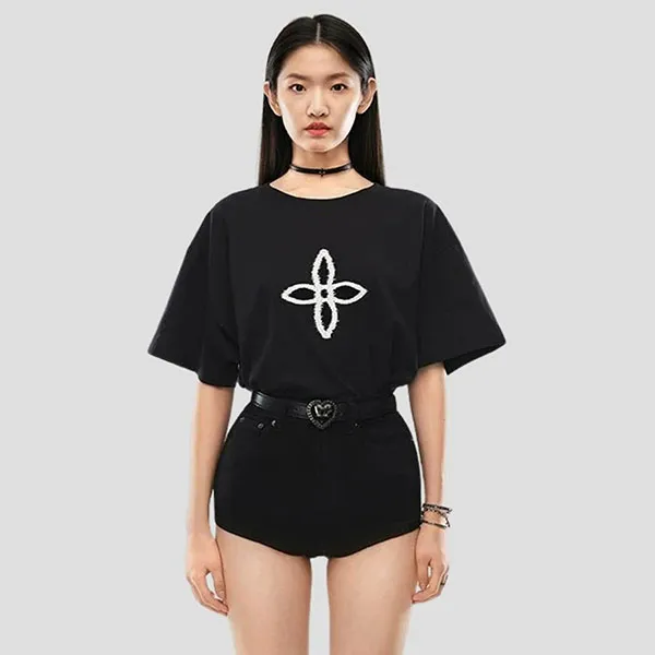Áo Phông Nữ SMFK Black With Logo Printed Tshirt CT002BOG Màu Đen