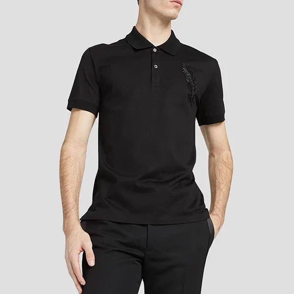 Áo Polo Nam Alexander McQueen Black With Logo Embroidered 750680 QVX89 1000 Màu Đen