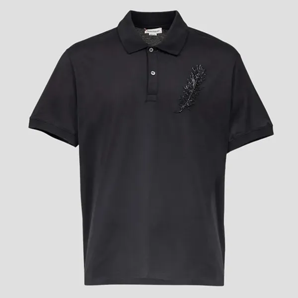Áo Polo Nam Alexander McQueen Black With Logo Embroidered 750680 QVX89 1000 Màu Đen