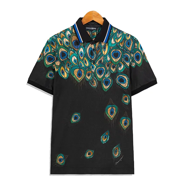 Áo Polo Nam Dolce & Gabbana D&G Feather-Print Họa Tiết Công G8KK1TFI79W Màu Đen Size 48