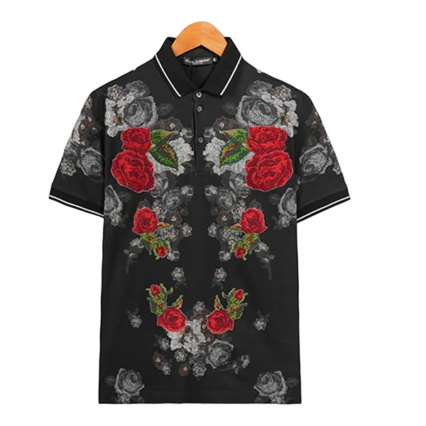 Áo Polo Nam Dolce & Gabbana D&G Hoa Hồng Thêu G8GH1ZG7IDLHN059 Phối Màu Size 44