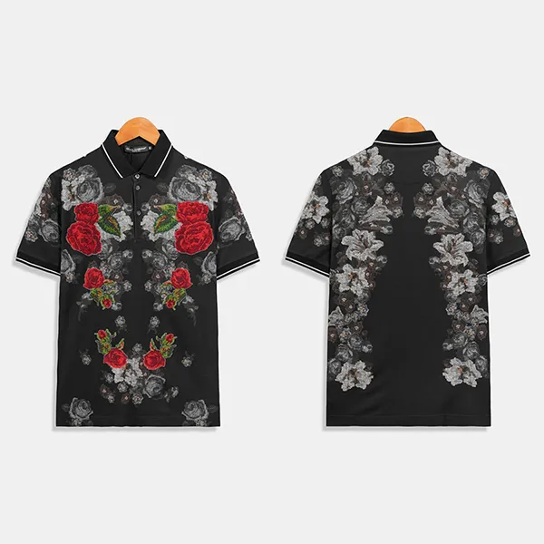 Áo Polo Nam Dolce & Gabbana D&G Hoa Hồng Thêu G8GH1ZG7IDLHN059 Phối Màu Size 44