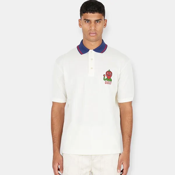 Áo Polo Nam Gucci Strawberry Patch Màu Trắng Size M